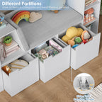 Homfa 4-in-1 Kids Toy Storage Cabinet, Bookshelf with 3 Drawers, Sturdy Toy Organizer with Reading Nook for Kids Room Playroom, Gray