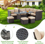 AECOJOY 7 Piece Patio Furniture Set PE Rattan Outdoor Dining Set Sectional Sofa Couch with Table Patio Conversation Set in Gray