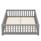 Bellemave Full Size Floor Bed with Door and Fence Floor Bed with Bed Slats Sturdy Wood Floor Bed Montessori Bed Frame (Full, Pink)
