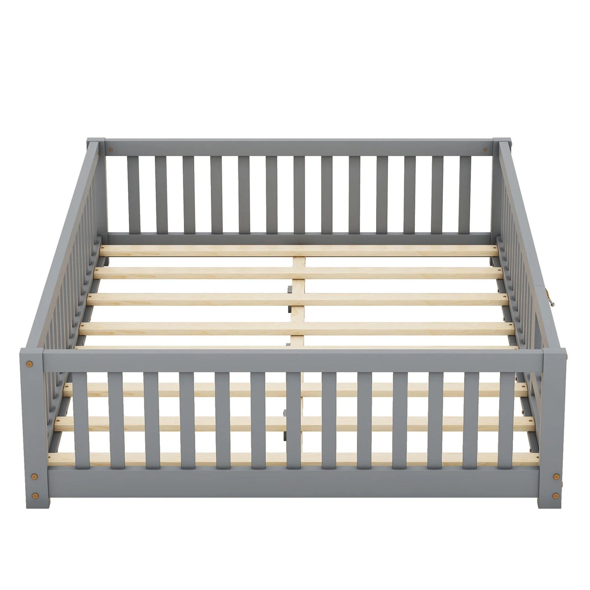 Bellemave Full Size Floor Bed with Door and Fence Floor Bed with Bed Slats Sturdy Wood Floor Bed Montessori Bed Frame (Full, Pink)