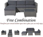 Patiorama 5-Piece Patio Furniture Set, Outdoor Sectional Conversation Set, All-Weather Grey PE Wicker with Light Grey Cushions, Backyard Porch Garden