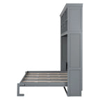 Queen Size Murphy Bed Wall Bed with Top Shelves & USB Charging, Space-Saving Cabinet Bed with Flexible Slats, Gray Modern Foldable Bed