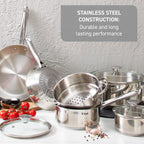 T-fal Cook & Strain Stainless Steel Cookware Set, 14 piece Set