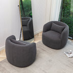 34" Wide Boucle Swivel Barrel Chair, No Assembly Round Upholstered Armchair Accent Chair Single Sofa Chair with Toss Pillow for Living Room and Bedroom, Taupe