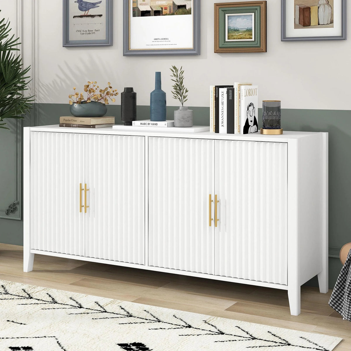 Black Accent Cabinet, Atumon Storage Cabinet Furniture, Modern Buffet Sideboard, Wooden Accent Cabinet with 3 Doors, Accent Storage Cabinet for Entryway Hallway Living Room, 48"L x 17.7"W x 31.9"H