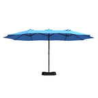 Mondawe 15ft Patio Umbrella Rectangular Outdoor Market Umbrella with Base and LED Lights Beige