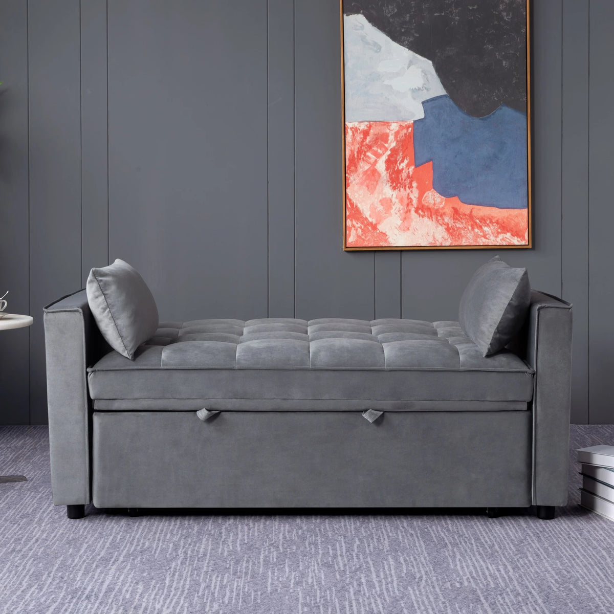 Gewnee 55'' Modern Convertible Velvet Sofa Bed with Pull-Out Twin Bed, Adjustable Backrest for Living Room, Office (Dark Gray)