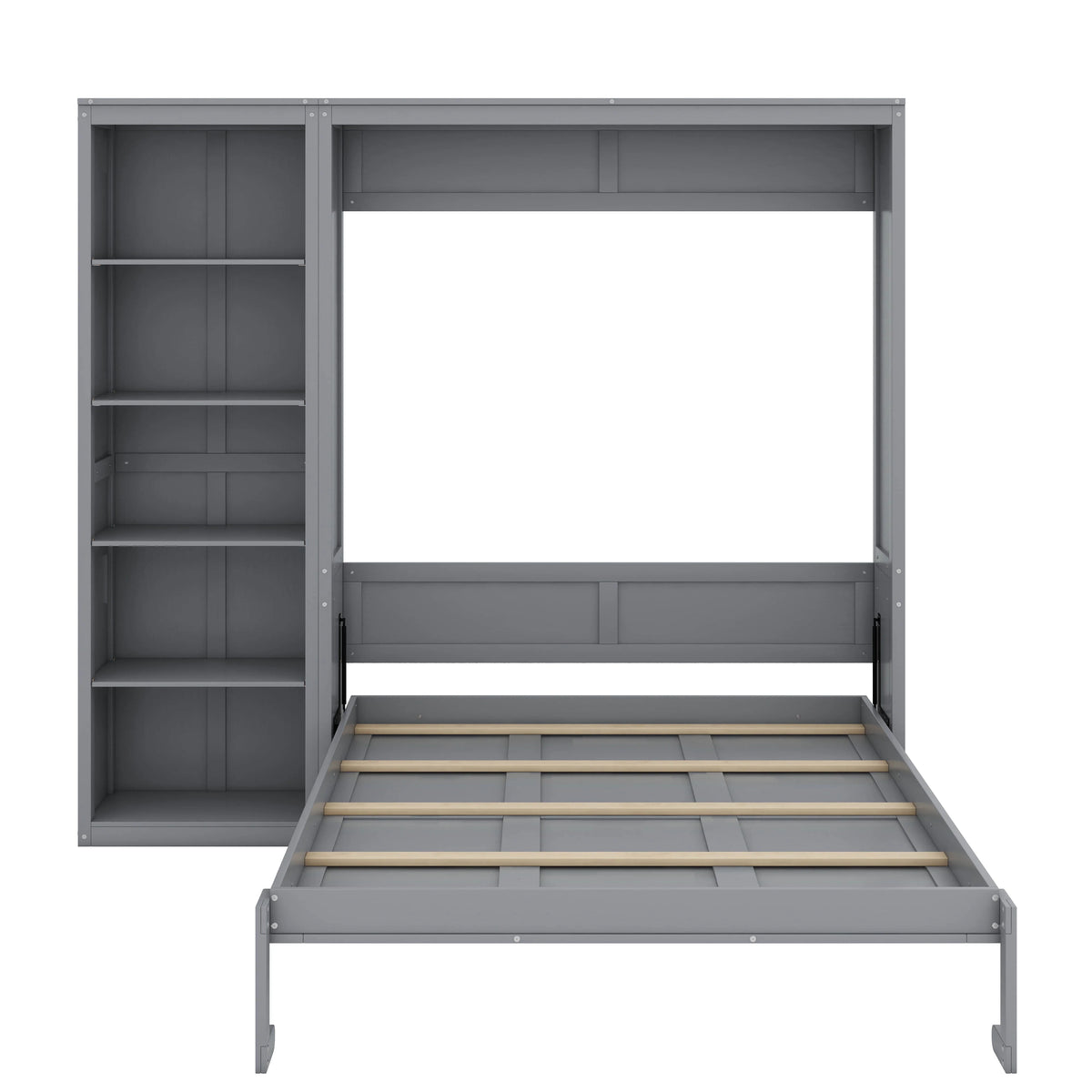 YunNianYang Queen Size Gray Murphy Bed Wall Bed with Shelves