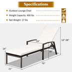 Costway 2PCS Patio Rattan Lounge Chair Chaise Recliner Back Adjustable Cushioned Garden Brown
