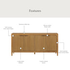 My Texas House Linden Fluted Buffet Cabinet Sideboard with Adjustable Shelves, Warm Brown