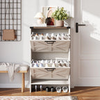 VEANERWOOD Shoes Storage Cabinet With Doors, Farmhouse Shoe Cabinet With 2 Flip Drawers For Entryway,Gray