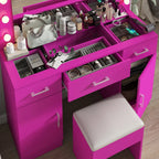 Ktaxon Large Makeup Vanity, Vanity Table Set w/ Visible Glass Top w/ Charging Station, White
