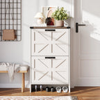 VEANERWOOD Shoes Storage Cabinet With Doors, Farmhouse Shoe Cabinet With 2 Flip Drawers For Entryway,Gray