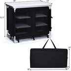 Cook Table Kitchen Station with Storage Organizer and Carrying Bag, for BBQ Party, Picnics, Backyards, Tailgating, Portable, Black