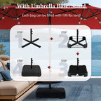 Summit Living 15 FT Double-Sided Solar Patio Umbrella with Base Large Outdoor Umbrella with LED Solar Lights - Haze Blue