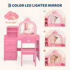 Yeshouse Princess Girls Makeup Vanity Table Set with Storage & Lights