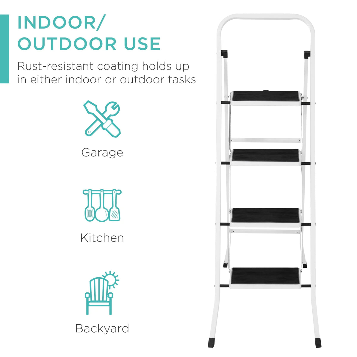 Best Choice Products 4-Step Portable Folding Steel Ladder w/ Hand Rail, Wide Platform Steps, 330lbs Capacity