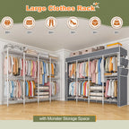 EnHomee 76"W Clothes Rack with Cover,1100LBS Heavy Duty Wardrobe Closet Organizer,Adjustable Portable Closet��Black