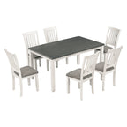 Harper & Bright Designs Farmhouse 7 Pieces Extendable Dining Table Set for 6, Solid Wood Kitchen Table with Butterfly Leaf and 6 Upholstered Chairs, Brown