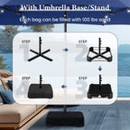 Summit Living 15 FT Double-Sided Solar Patio Umbrella with Base Large Outdoor Umbrella with LED Solar Lights - Haze Blue