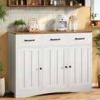 Coffee Bar Cabinet,Lofka Kitchen Storage Cabinet with 3 Drawers for Kitchen, Dining Room, Retro and White