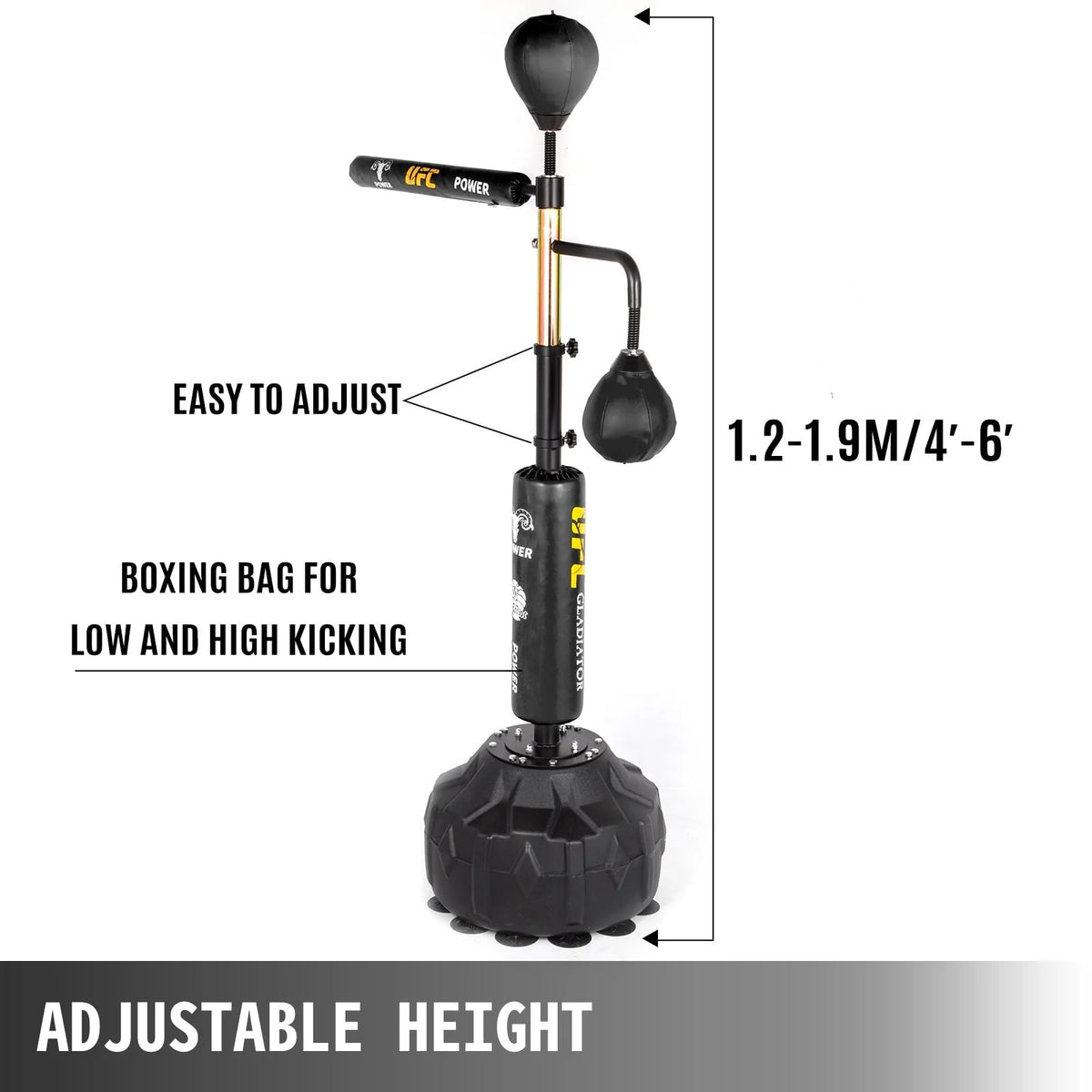 VEVORbrand Boxing Speed Trainer, Rapid-Reflex Boxing Bar, Training Boxing Ball with Reflex Bar & Gloves, Solid Speed Punching Bag Free Standing, Adjustable Height, for Adult&Kid, with Two Ball