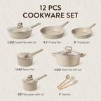 Carote 13 Pcs Nonstick Cookware Sets, Non Stick Pots and Pans Set, Induction Cookware, Taupe