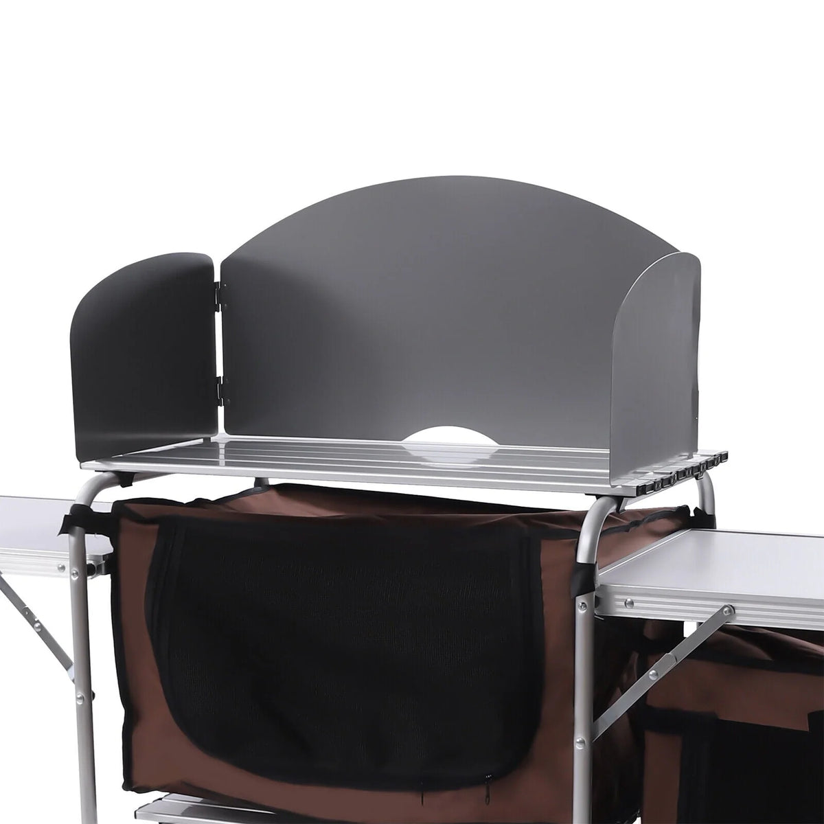 Camping Table with Storage Organizer and Windscreen Portable Outdoor Cooking Table Foldable Camp Table Camping Kitchen Station with 2 Side Tables for BBQ Grill Picnics