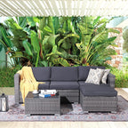 Patiorama 5-Piece Patio Furniture Set, Outdoor Sectional Conversation Set, All-Weather Grey PE Wicker with Light Grey Cushions, Backyard Porch Garden