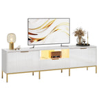 Bestier 55" LED TV Stand for TVs up to 60" Modern High Gloss Entertainment Center with Drawers Cabinets Fluted TV Console, White & Gold