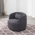 34" Wide Boucle Swivel Barrel Chair, No Assembly Round Upholstered Armchair Accent Chair Single Sofa Chair with Toss Pillow for Living Room and Bedroom, Taupe