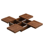PORKISS Square Coffee Table, Modern Coffee Table with Sliding Top and Storage Space, Cocktail Table with Storage and Grain Veneer Finish, Freestanding Storage Coffee Table for Living Room, Walnut