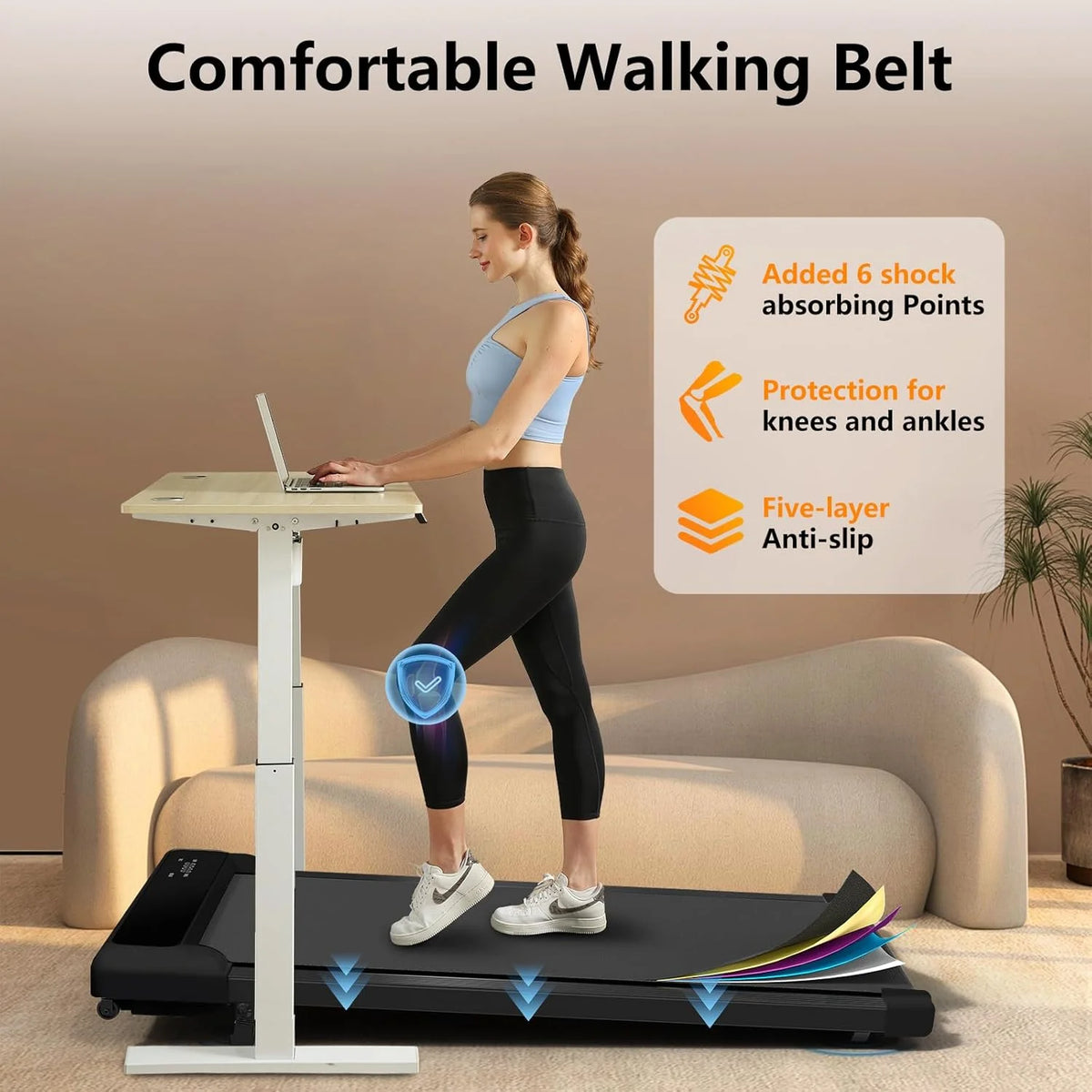 JURITS Walking Pad 2 in 1 for Walking and Jogging, Under Desk Treadmill for Home Office with Remote Control, Portable Walking Pad Treadmill Under Desk, Desk Treadmill in LED Display,Black