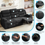 MUZZ Modern Reclining Sofa ,3-Seater Recliner Sofa with Cup Holders, Flip-Up Storage, Reversible Backrest and Footrest, Gray