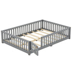 Bellemave Full Size Floor Bed with Door and Fence Floor Bed with Bed Slats Sturdy Wood Floor Bed Montessori Bed Frame (Full, Pink)