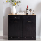 Hlivelood Double Trash Cabinet Tilt Out 20 Gallon, Pet Proof Kitchen Trash Cabinet Laundry Hamper with Cutting Board, Wood Garbage Recycling Station Hideaway Trash Holder Drawers