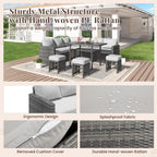 AECOJOY 7 Piece Patio Furniture Set PE Rattan Outdoor Dining Set Sectional Sofa Couch with Table Patio Conversation Set in Gray