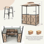 Spaco 3-Piece Patio Bar Set with A Heat-Resistant Tempered Glass Top, Grill Gazebo & 2 Bar Stools with Tempered Glass Bar Table, Bar Set for Outdoor, Brown