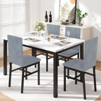 5 Piece Dining Room Table Set, Modern Dining Table Sets with Gray Velvet Upholstered Chairs for 4, Faux Marble Pattern Rectangle Kitchen Table Set for Bar Living Room Breakfast Nook Small Space