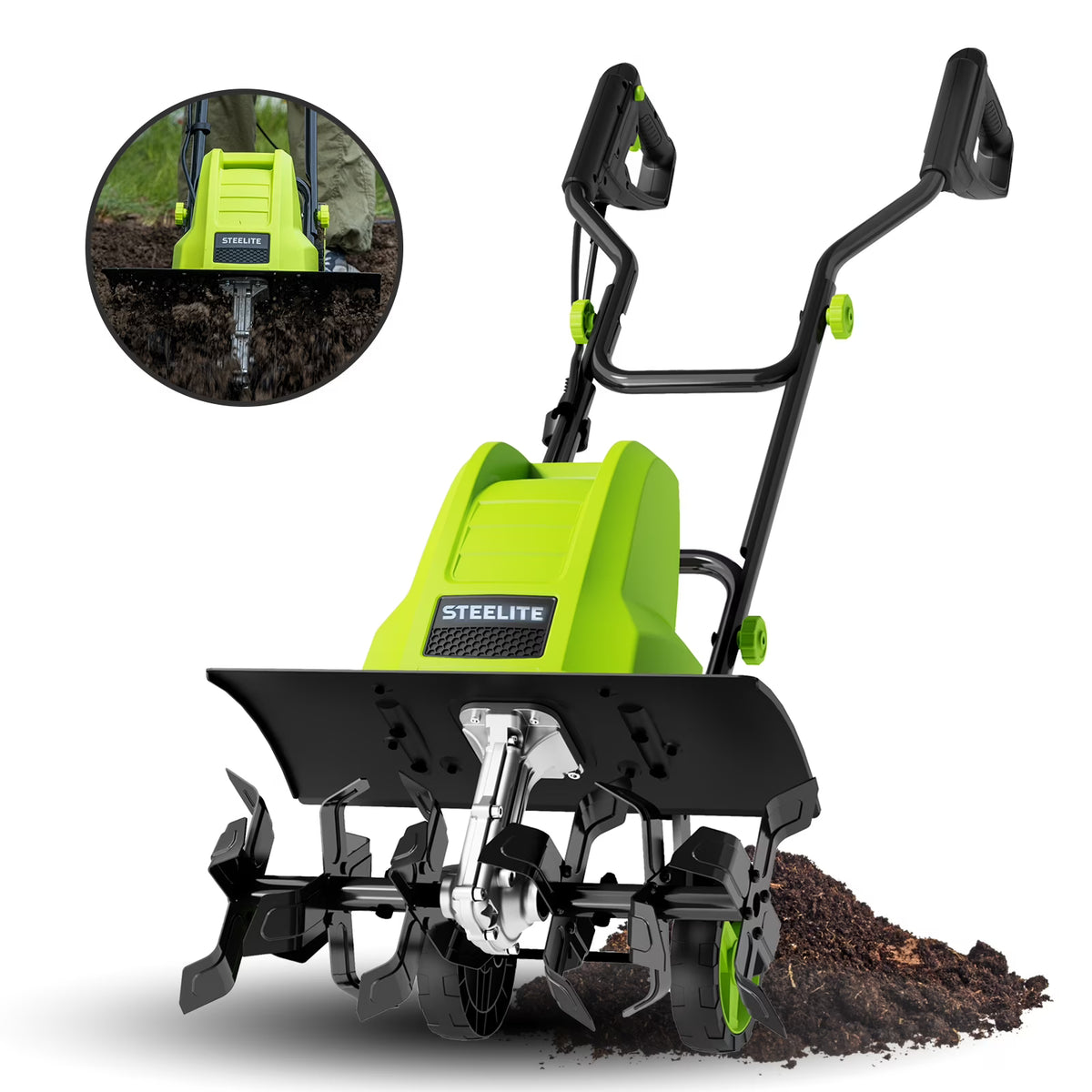 Steelite 14-Inch Corded Electric Tiller,10-Amp Electric Tiller and Cultivator for Gardening, Lightweight Rototiller