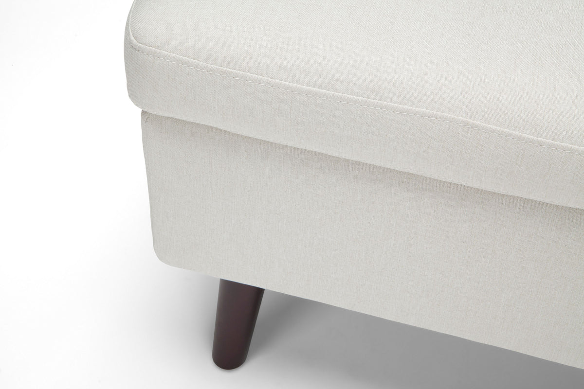 OFM Mid Century Modern Tufted Fabric Storage Ottoman, Walnut Legs, in Beige