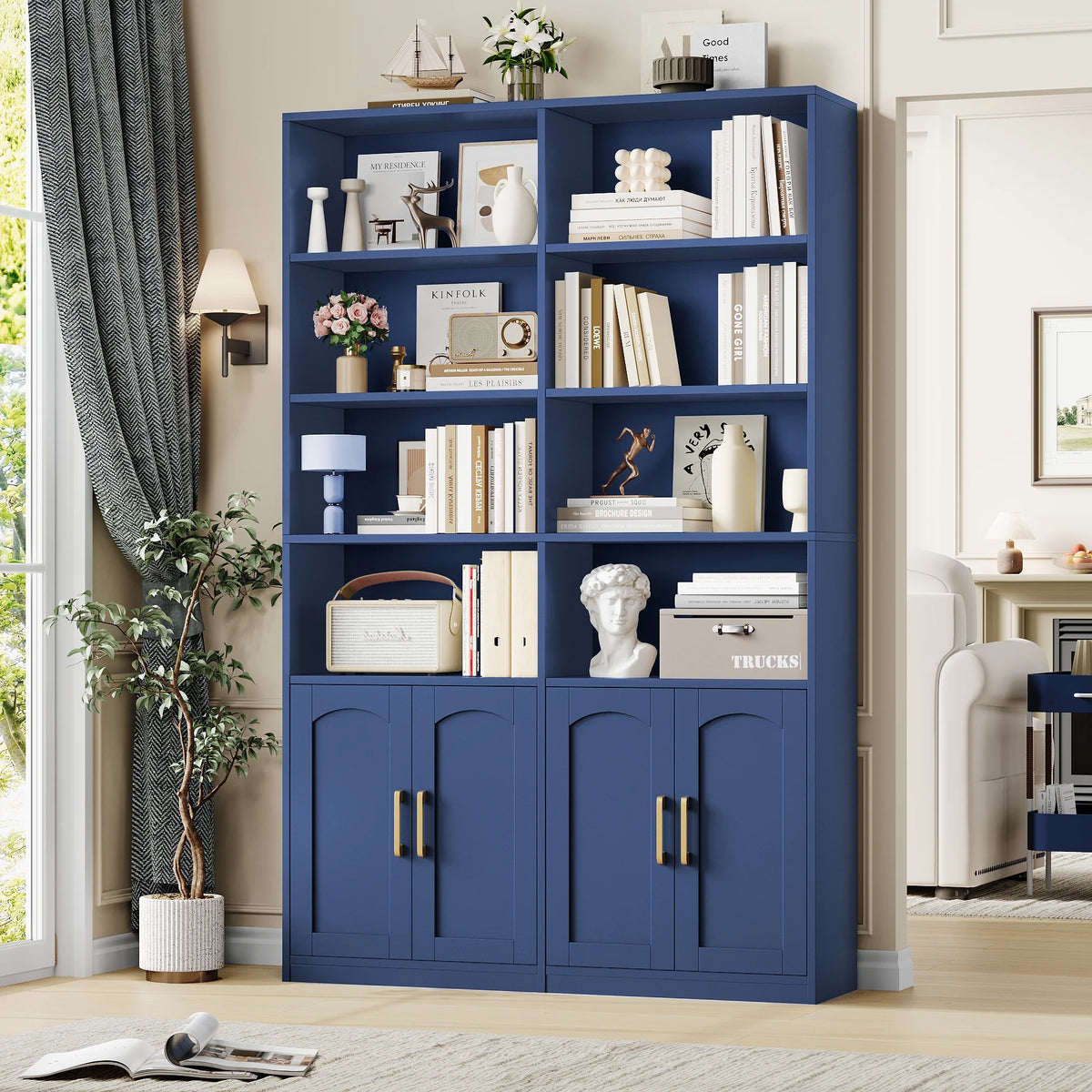 Homfa 73�� Tall Bookcases with Doors, 8 Cubes 6-Tier Double Row Bookshelf, White Bookcase for Living Room Home Office
