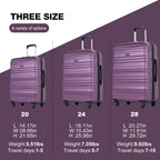 Tripcomp Hardside Luggage Set 3-Piece Set (21/25/29) Lightweight Suitcase 4-Wheeled Suitcase Set(Purple)