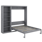 YunNianYang Queen Size Gray Murphy Bed Wall Bed with Shelves