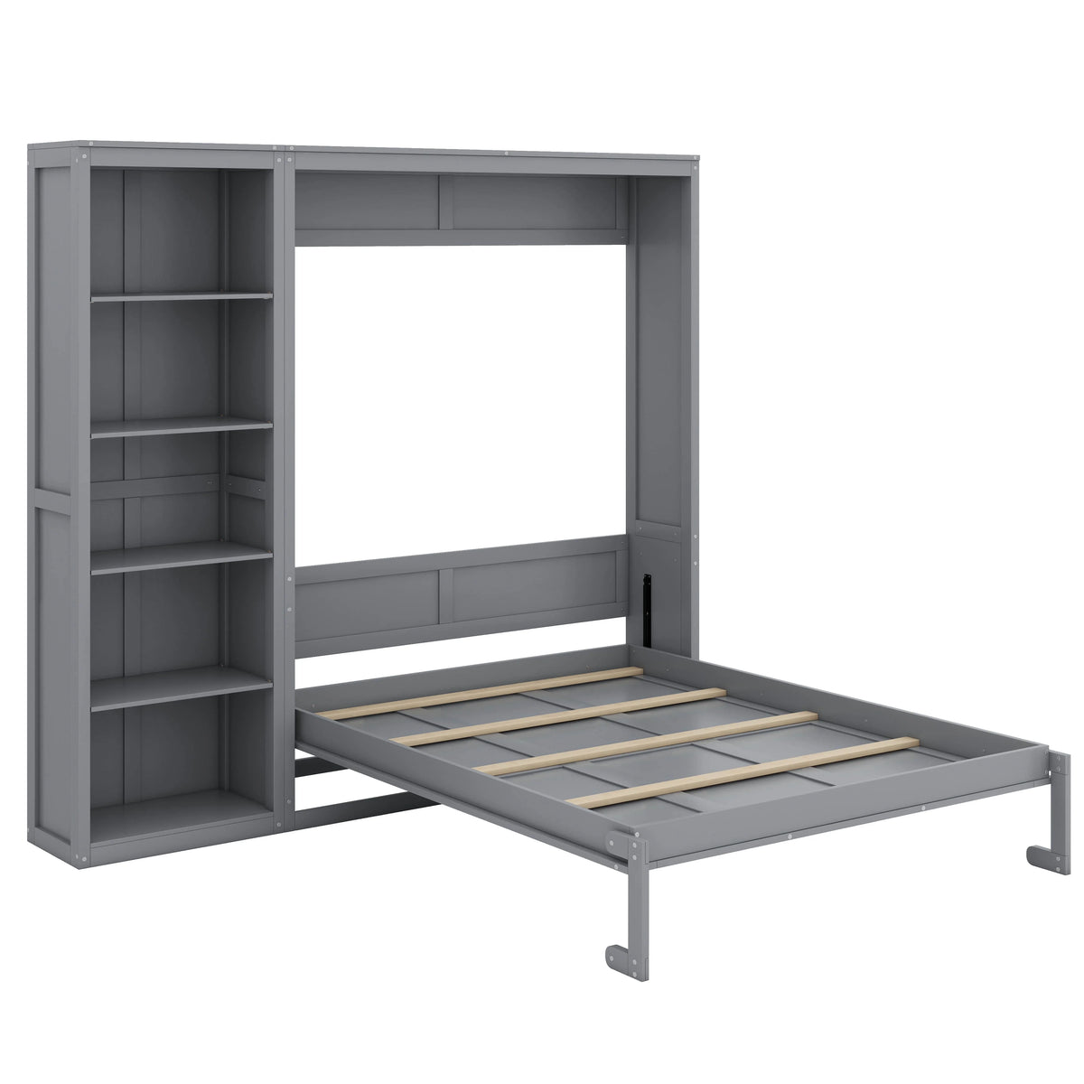 YunNianYang Queen Size Gray Murphy Bed Wall Bed with Shelves