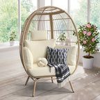 DWVO Wicker Egg Chair, Oversized Indoor Outdoor Lounger for Patio, Backyard, Living Room, Beige