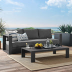 Lounge Sofa Table Set, Grey Gray, Aluminum, Metal, Fabric, Modern Contemporary, Outdoor Patio Balcony Cafe Bistro Garden Furniture Hotel Hospitality