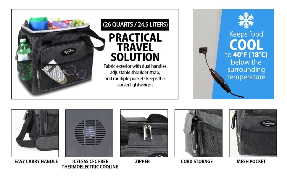 Koolatron 12V Electric Cooler Bag, 25L (26 qt), Collapsible, Gray/Black