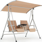 HOMREST Patio Swing with Adjustable Canopy��Heavy Duty 650 LBS Outdoor Swing with Pivot Storage Table & 4 Cup Holders & Cushions for Yard, Lawn, Backyard, Navy Blue