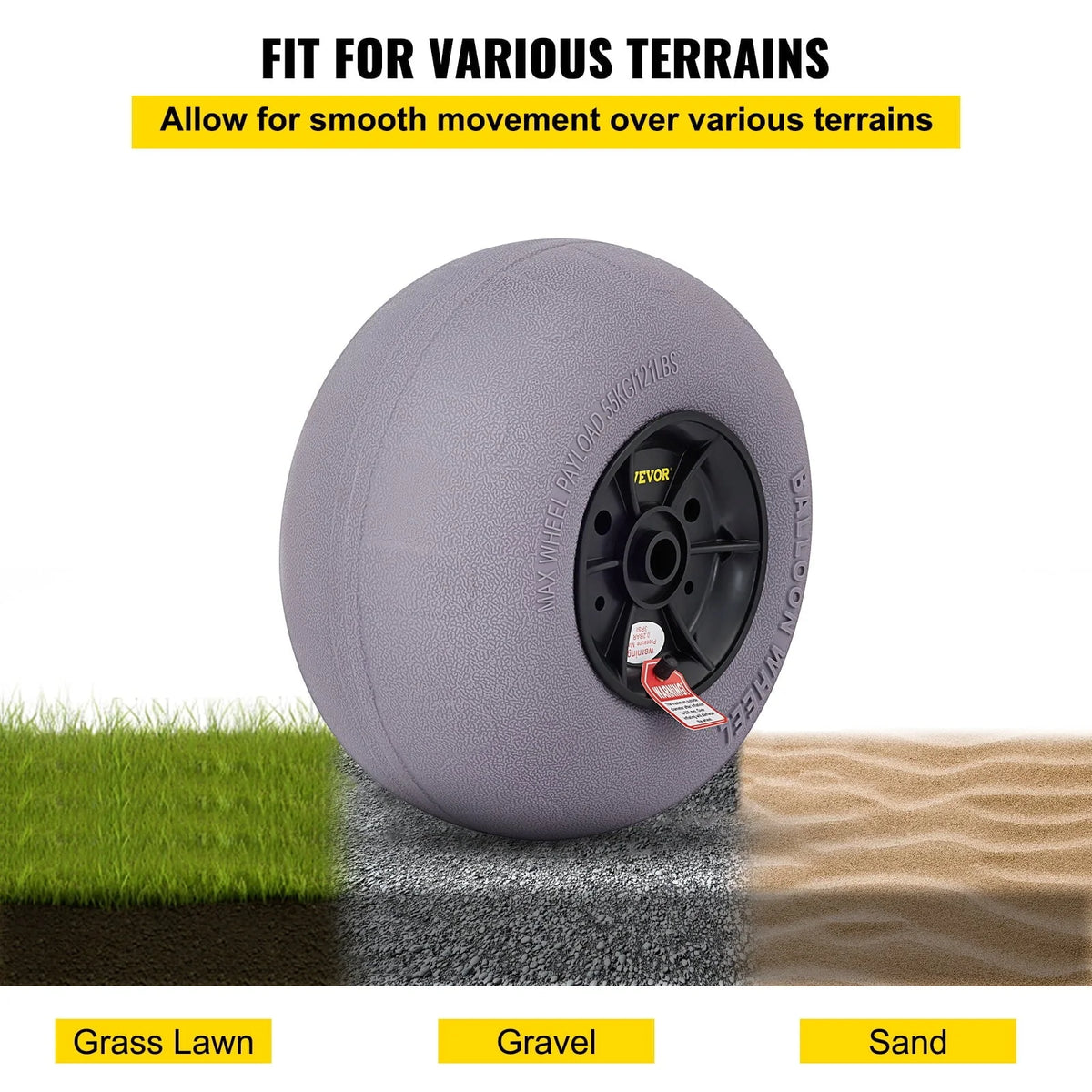 VEVOR Beach Balloon Wheels, 13" Replacement Sand Tires, TPU Cart Tires for Kayak Dolly, Canoe Cart and Buggy w/ Free Air Pump, 2-Pack